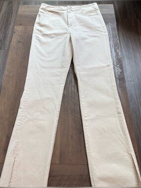 Zara Z1975 Cream High Rise Straight Leg Raw Split Hem Jeans Size 8